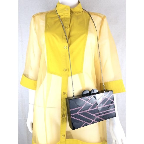 Zara Women’s Mini Crossbody Clutch Bag Black Pink Chain Strap - Picture 3 of 11